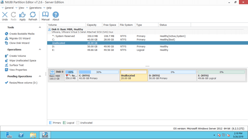 未割り当て領域を移動
