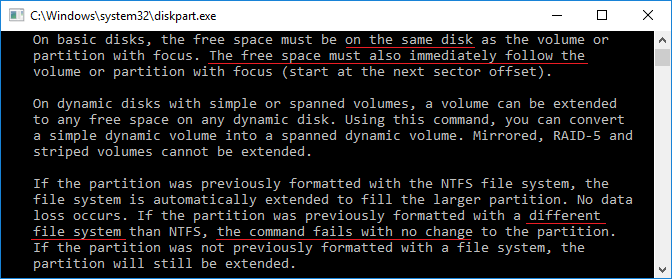 Diskpart 拡張の制限