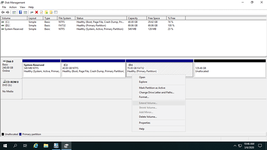 Volume erweitern ausgegraut